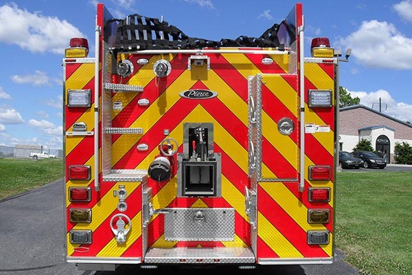 Pierce Saber fire engine pumper tanker - new fire apparatus sales in PA - rear