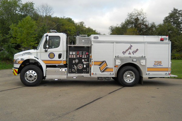 Pierce Freightliner fire engine - new commercial pumper sales in PA - driver side