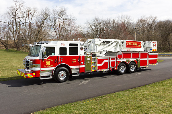 Fire Truck - 2016 Pierce Velocity Mid-Mount Aerial Platform - Alpha Fire Company - driver front