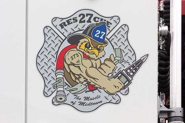 2015 Pierce Enforcer PUC pumper - fire engine - station logo close up view