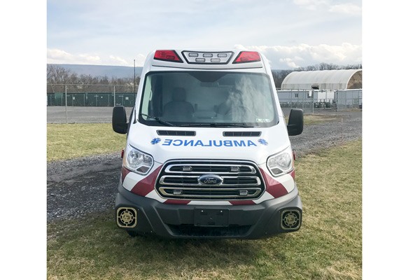 front view 2017 Demers Transit Type II ambulance