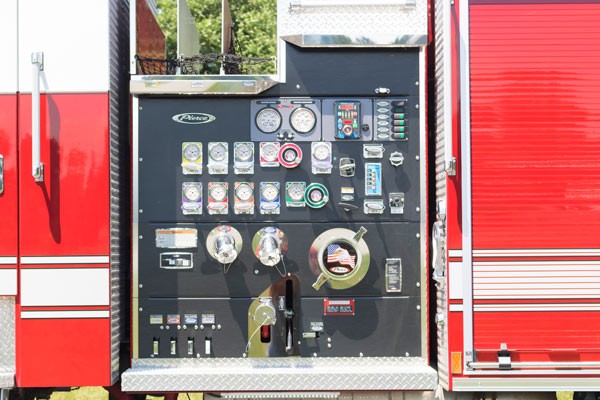 pump control panel detail view of Pierce Arrow XT pumper